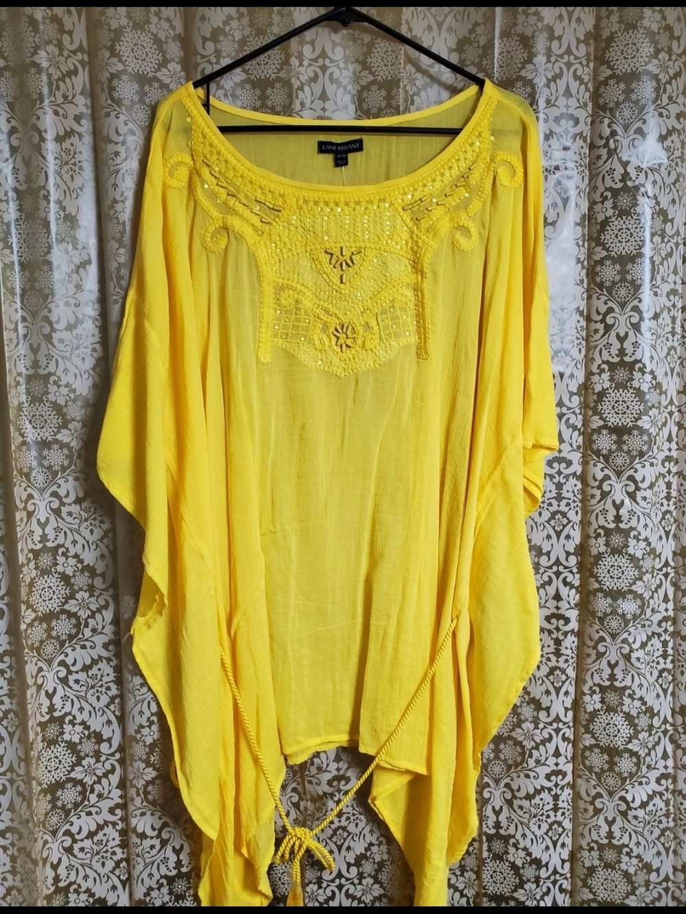 Lane Bryant Bright Yellow Embroidered Scoop-Neck Tunic